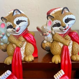 Vintage 1982 Hallmark Raccoon And Mouse stocking hanger